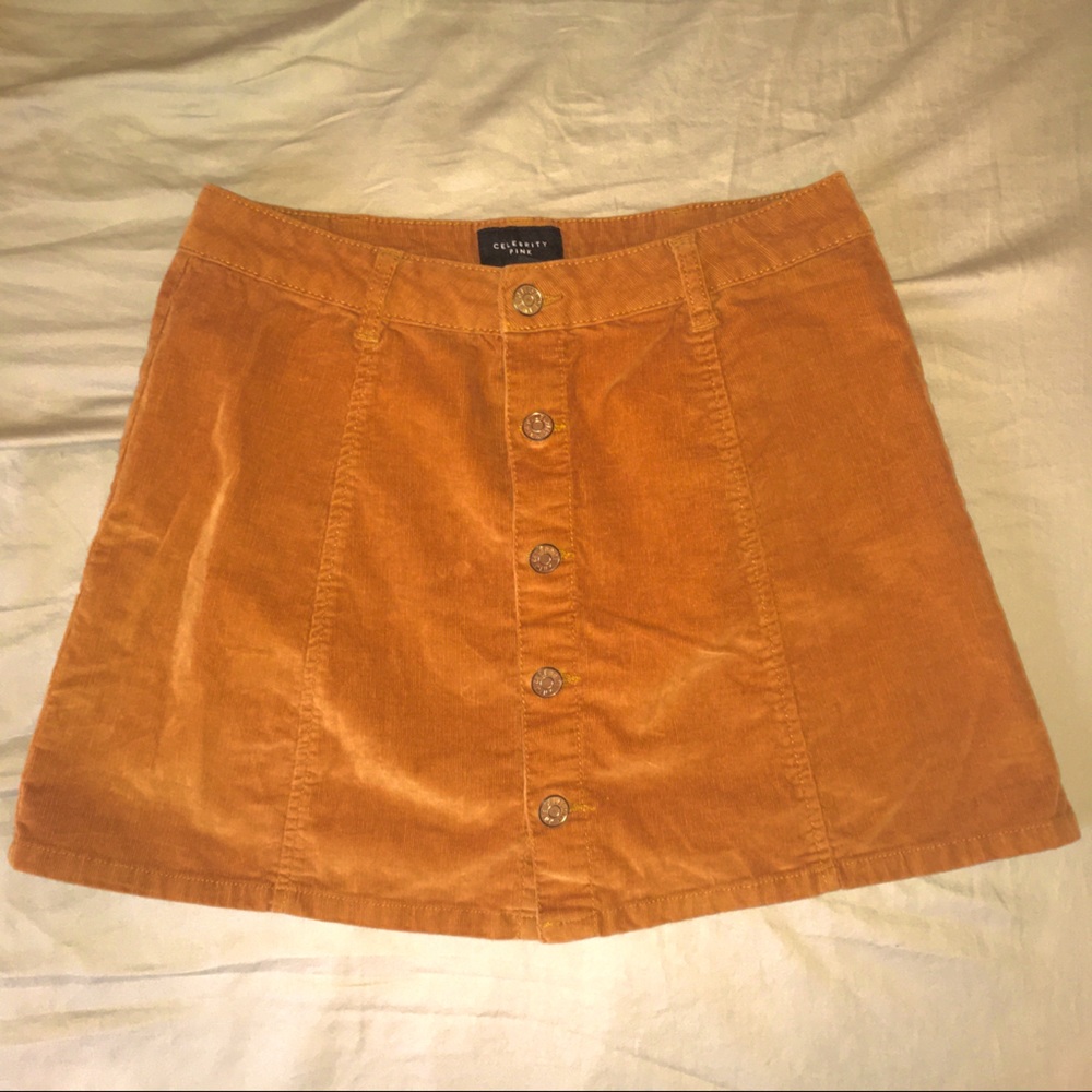 Burnt Orange Corduroy High-Waisted Button Skirt